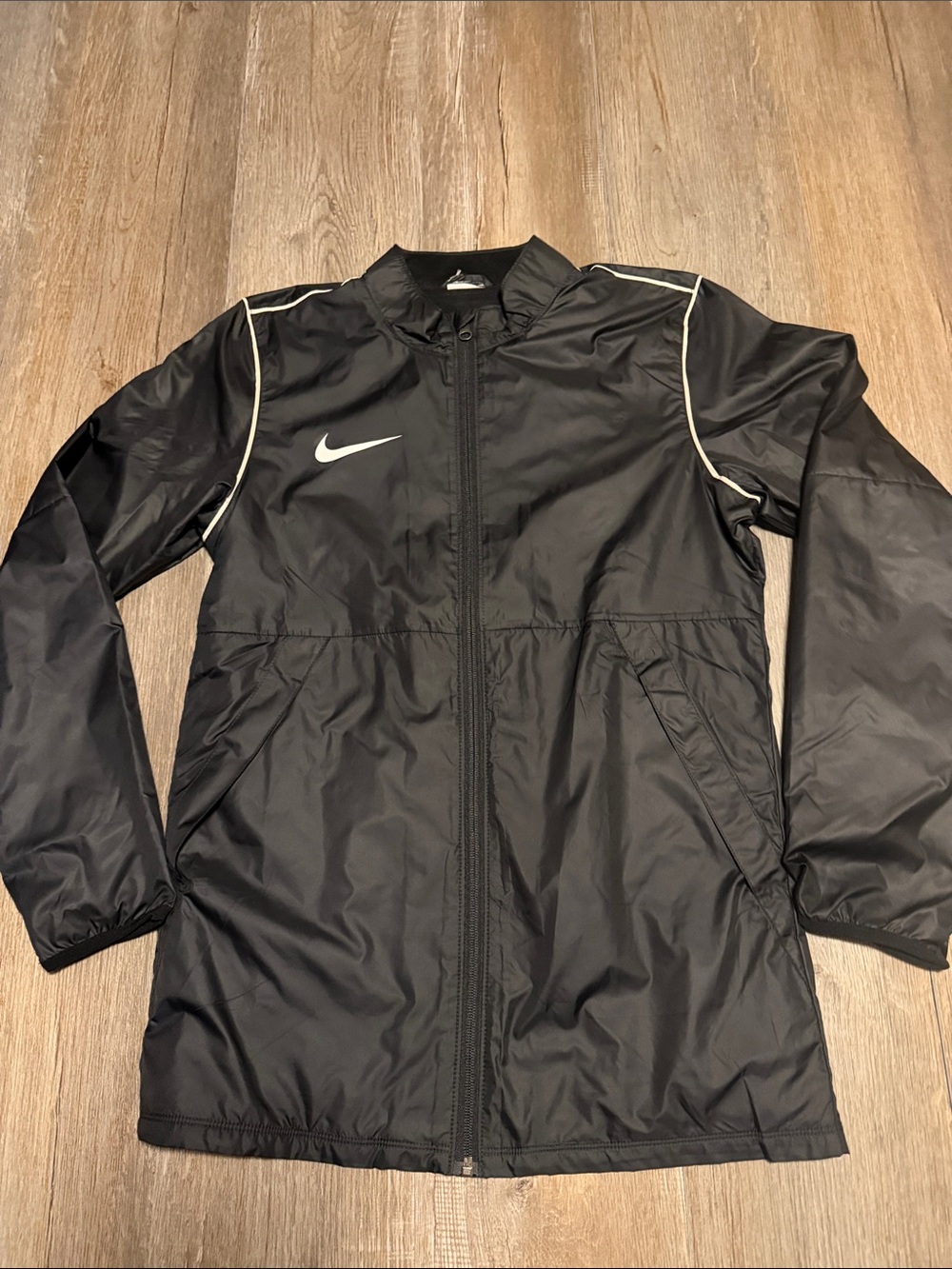 Nike Black Windbreaker with White Swoosh and Piping